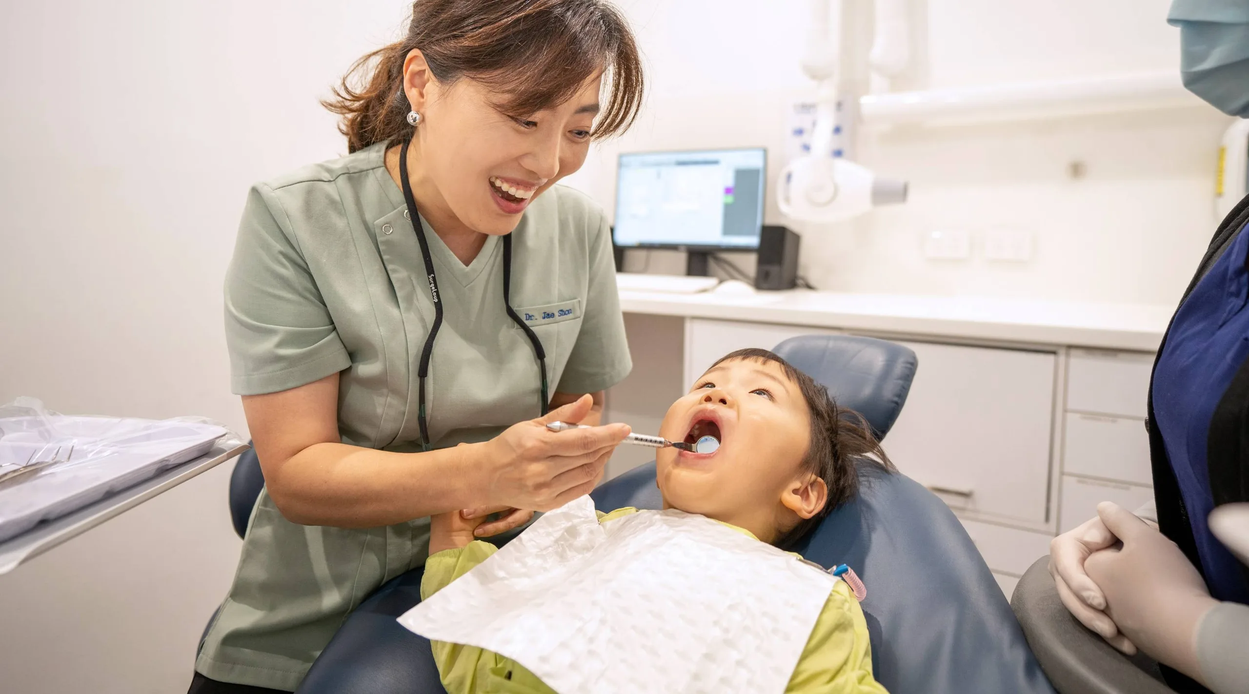 A young child smiling comfortably during a dental visit at Mirabel Dental Hornsby